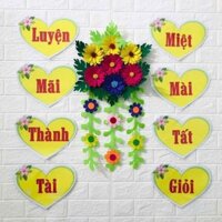 Khẩu hiệu 'Luyện Mãi Thành Tài - Miệt Mài Tất Giỏi' A4 ép plastic với băng keo dán tường - Tranh Decor Decal
