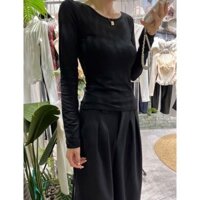 Khâu lưới chấm bi mờ ảo trong suốt Áo sơ mi đáy mỏng hở lưng mùa thu mặc ngoài Lưu ý RJW2