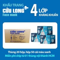 Khẩu trang cao cấp 4 lớp Cửu Long - thùng 20 hộp (50 cái/hộp)