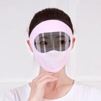 Khẩu trang mặt nạ ninja có kính chống nắng vải thun lạnh thoáng mát hè 2021 - Hồng cam kính đen