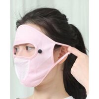 Khẩu trang mặt nạ ninja có kính chống nắng vải thun lạnh thoáng mát hè 2021 - Hồng thun kính trắng