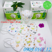 Khẩu trang n95 trẻ em có van thở SHB pro mask , Kn95 em bé 4 lớp kháng khuẩn chuẩn FFP2 - 1 hộp 10 cái - Xanh Họa Tiết Có Van