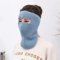 Khẩu trang ninja trùm kín mặt che tai chống nắng chống gió bụi vải nỉ dán sau gáy thích hợp chạy xe đi công trình - Xanh che cổ