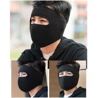 Khẩu trang ninja vải nỉ che kín mặt che tai dán gáy chống nắng chống gió lạnh - khau trang ninja ni - Đen