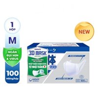 Khẩu trang Unicharm 3D Mask Virus Block size M hộp 100 miếng