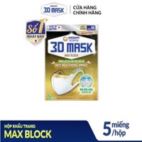 Khẩu trang Unicharm 3D Mask Premium Nẹp Mũi Siêu Bảo Vệ Max Block size M gói 5 miếng