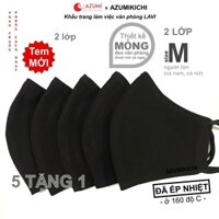 Khẩu trang vải Azumikichi màu đen, khẩu trang thời trang cao cấp sang trọng - M - Combo 5 tặng 1