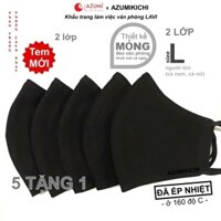Khẩu trang vải Azumikichi màu đen, khẩu trang thời trang cao cấp sang trọng - L - Combo 5 tặng 1