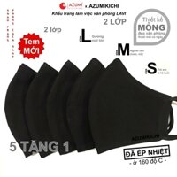 Khẩu trang vải Azumikichi màu đen, khẩu trang thời trang cao cấp sang trọng - S - Combo 10 tặng 2