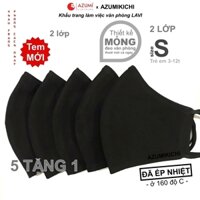 Khẩu trang vải Azumikichi màu đen, khẩu trang thời trang cao cấp sang trọng - S - Combo 5 tặng 1