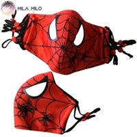 Khau trang vai cho be in 3D tư 3-15 tuôi ngươi nhên spiderman - Khau trang khang khuan 3 lơp kem dây rut - Spiderman 6-15 tuổi