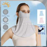 Khẩu trang vải chống nắng thun lụa che cổ gáy Anasi TL004 có lỗ thở thông thoáng - Mẫu mới che gò má 2 lớp - Xanh