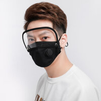 Khẩu trang vải có van lọc khí kèm miếng chắn nhựa ngăn giọt bắn cao cấp - Đen
