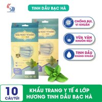 Khẩu trang y tế hương tinh dầu Bạc hà 4 lớp Gold Mask - Túi 10 cái - XANH