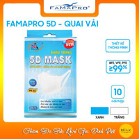 Khẩu trang y tế kháng khuẩn 3 lớp Famapro 5D quai vải  Hộp 10 cái  - XANH