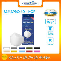 Khẩu trang y tế kháng khuẩn cao cấp Famapro 4D - 98 Lọc Khuẩn, Bụi, Virus  HỘP 10 CÁI  - TRẮNG