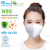 Khẩu trang y tế N95 Pro Mask  Hộp 20 cái  màu trắng 5 lớp kháng khuẩn, chống bụi siêu mịn PM2.5, đạt chứng chỉ ISO13485, CE, FDA.