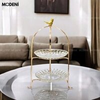 Khay 2 Tầng Kite Chim Vàng Kèm Đĩa Thủy Tinh – Decor Tiệc Trà, Đựng Bánh Trái Sang Trọng – Kiểu Dáng Hiện Đại Tinh Tế