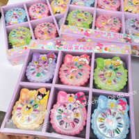 Khay 24 bộ móng tay hình tròn cho trẻ em có keo sẵn, móng tay giả