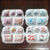 Khay ăn cơm 5 ngăn in kitty elsa doreamon chất liệu nhựa melanin sắc nét và an toàn