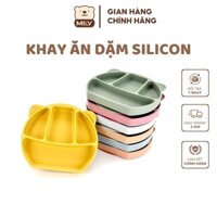 Khay ăn dặm chính hãng Mily 4 ngăn hình tai gấu có đế hít chống đổ làm từ silicon.