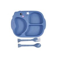 Khay ăn dặm cho bé cá ngựa dễ thương nhựa PP 3 ngăn kèm muỗng nĩa 6539 – cái