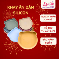 Khay Ăn Dặm Cho Bé Có Đế Hít Hình Gấu Ấm Baby Bộ Ăn Dặm Cho Bé Silicon Chống Trượt Chống Đổ SIêu Bền Màu Sắc Bắt Mắt