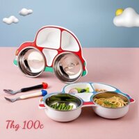 khay ăn dặm cho bé đáng yêu hình ô tô kèm thìa nĩa