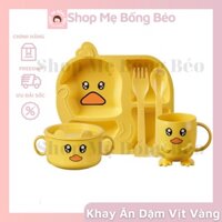 Khay Ăn Dặm Cho Bé Hình Vịt Vàng Ngộ Nghĩnh Bộ 5 Chi Tiết Gồm Khay, Cốc, Bát, Ăn Dặm, Thìa Dĩa An Toàn