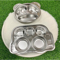 khay ăn dặm cho bé inox 304, khay ăn dặm hình oto cho bé