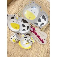 Khay ăn dặm cho bé, khay ăn dặm sợi tre 5 chi tiết gồm khay, bát, cốc, thìa, dĩa, rất an toàn cho em bé