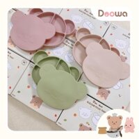 Khay ăn dặm cho bé, khay chia ngăn kèm nắp đậy hình gấu Barrot chất liệu Silicon chịu nhiệt - Doowa
