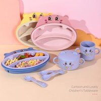 Khay ăn dặm cho bé, khay đựng thức ăn chia ngăn cho bé hình hà mã 7 chi tiết