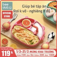 Khay ăn dặm cho bé silicone Beedoll, có đế hút chân không chốt trượt, kèm thêm ống hút