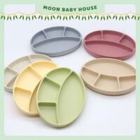 Khay ăn dặm cho bé silicone hình oval chia 4 ngăn, Khay ăn dặm chống đổ cho bé ăn dặm blw