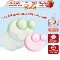 Khay ăn dặm cho bé Taeang kèm thìa dĩa silicone không chứa BPA đế hút chống đổ chịu nhiệt tốt
