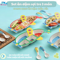 Khay Ăn Dặm Cho Bé Từ Sợi Tre Thiên Nhiên Phi Thuyền Ngộ Nghĩnh, Khay Ăn Dặm Máy Bay Kèm Thìa, Dĩa Tiện Lợi An Toàn