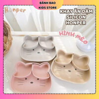 Khay Ăn Dặm Honper Silicon Hình Mèo Có 2 Khay Nhỏ Tách Rời Tiện Lợi Cho Bé, Có Đế Hít Chống Trượt