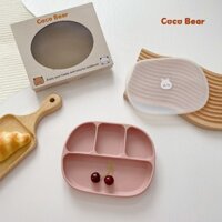 Khay ăn dặm silicon Cocobear 4 ngăn hình chữ nhật có kèm nắp đậy cho bé, Khay ăn dặm Cocobear có đế hít cho bé ăn