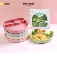 Khay ăn dặm silicon Misan hình cầu vồng có đế hít chống lật kèm thìa cho bé
