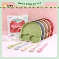 Khay ăn dặm silicone Cầu vồng cho bé Misan có chia ngăn, Khay ăn dặm silicone đế hít chống đổ