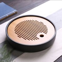 khay bàn trà bằng tre đế nhựa tròn ( khay trà đạo nhật bản )