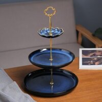 Khay bánh 2 tầng 3 tầng sứ xanh thủy biến để bánh trà chiều ngày tết rất sang trọng