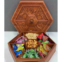 Khay bánh kẹo hình lục lăng làm từ gỗ hương dành cho ngày tết, quà năm mới, tặng phẩm, lì xì, mừng tuổi, mừng thọ