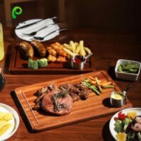 Khay bít tết ORNOOU, Đĩa gỗ nguyên khối vuông mịn, Thớt dày gỗ bền Tấm Pizza Khách sạn