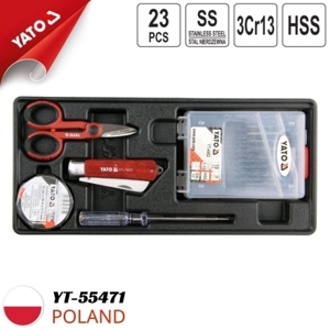 Khay bộ mũi khoan, kéo, dao băng dính 23 chi tiết Yato YT-55471