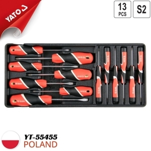 Khay bộ tuốc nơ vít 2 cạnh và 4 cạnh 13 chi tiết Yato YT-55455