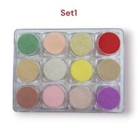 Khay bột 12 màu đắp hoa nổi, hoa fantasy, đắp móng - Set bột mỹ cao cấp, set 12 hũ SET 1