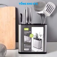 KHAY CẮM DAO CHỮ NHẬT TO,  Hộp cắm dao kéo inox 304 cao cấp có đáy thoát nước-MA: HOPCAMDAONHABEP