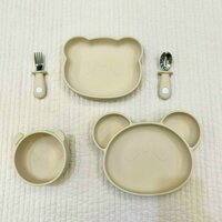 Khay chia ngăn/đĩa gấu silicone cao cấp xuất Hàn Bar-Rot chính hãng cho bé tập ăn dặm